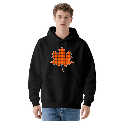 Classic Orange Plaid Maple Leaf Hoodie