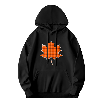 Classic Orange Plaid Maple Leaf Hoodie