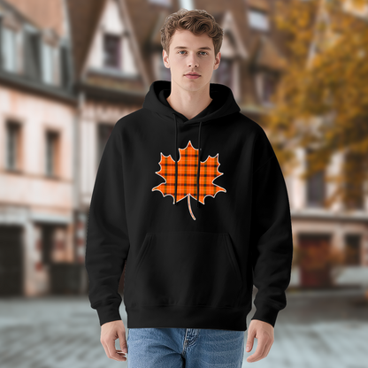 Classic Orange Plaid Maple Leaf Hoodie