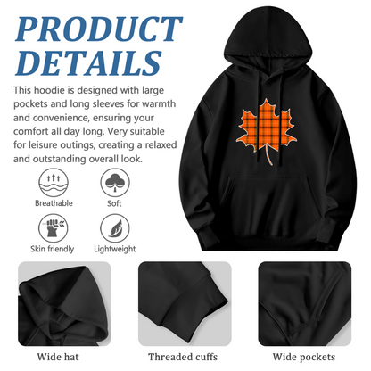 Classic Orange Plaid Maple Leaf Hoodie