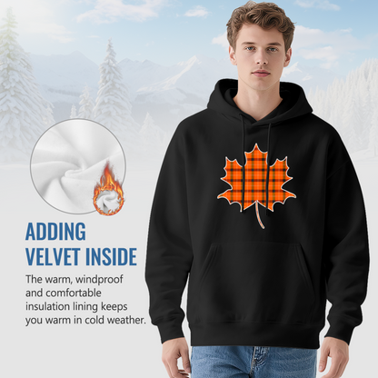Classic Orange Plaid Maple Leaf Hoodie