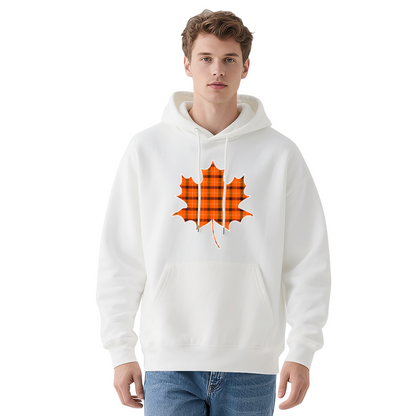 Classic Orange Plaid Maple Leaf Hoodie