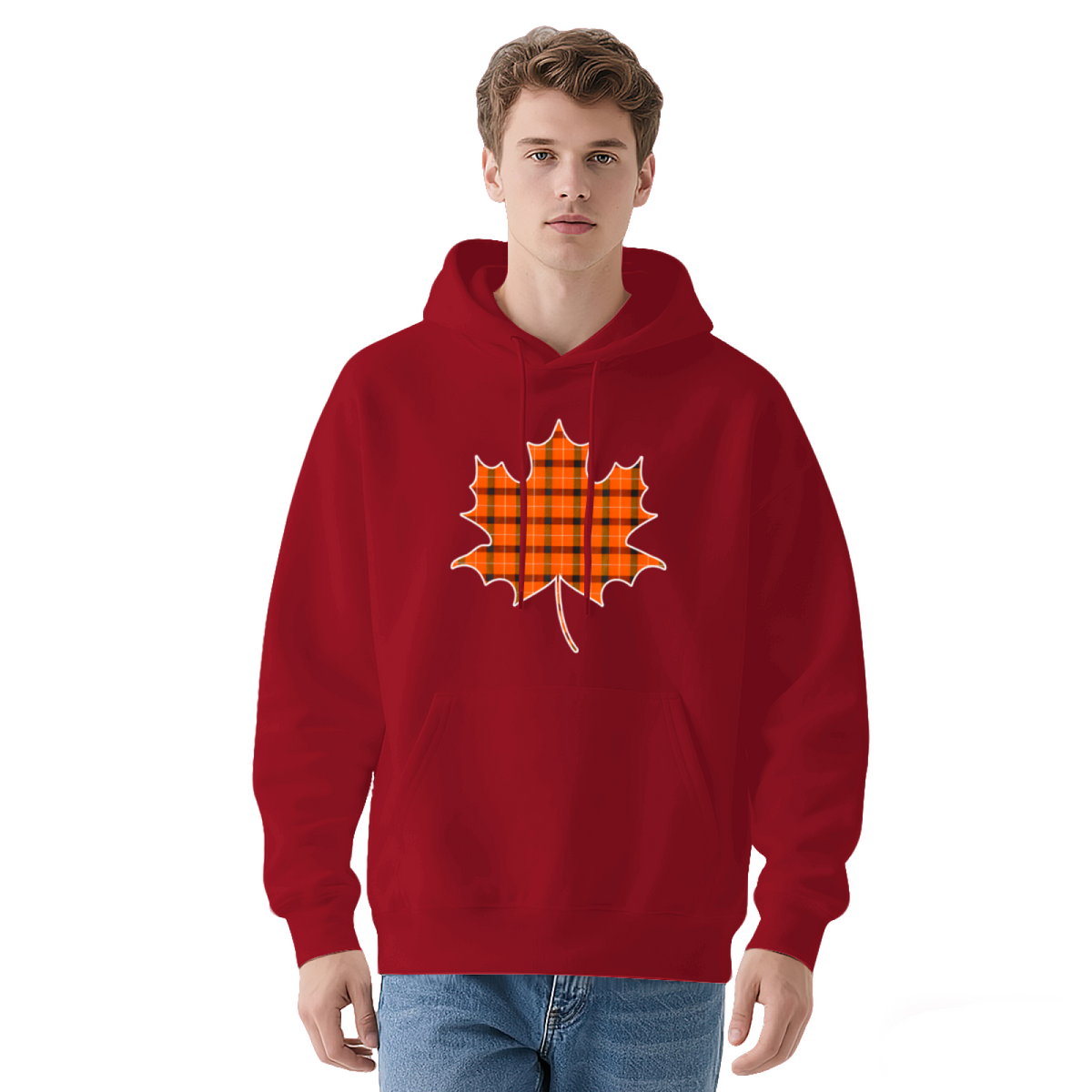 Classic Orange Plaid Maple Leaf Hoodie