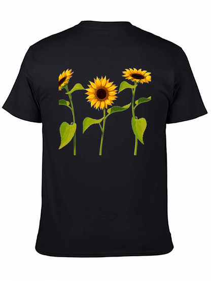 Sunflower Print Black T-Shirt - Casual Wear