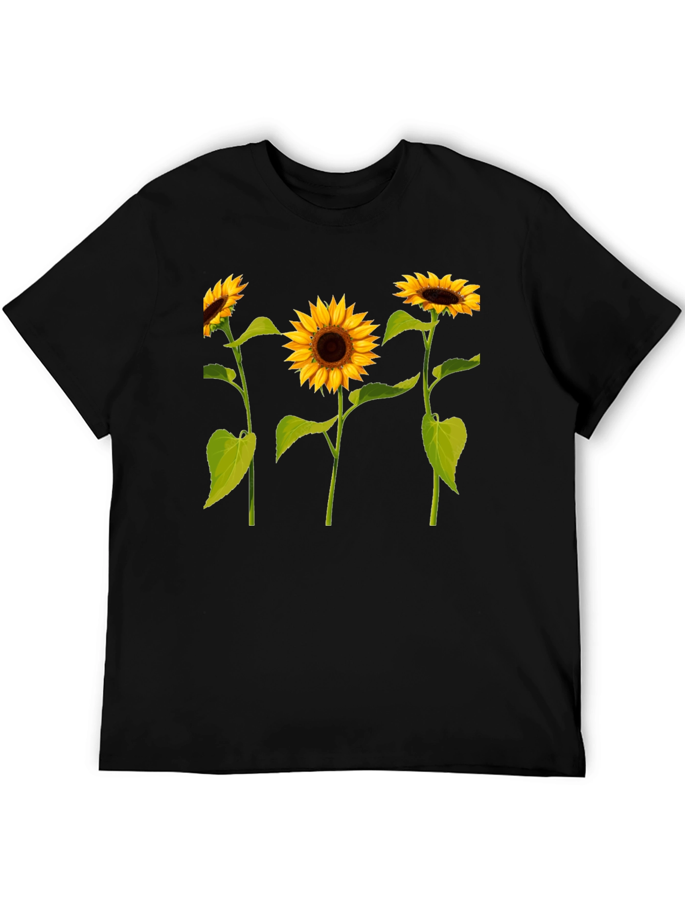 Sunflower Print Black T-Shirt - Casual Wear