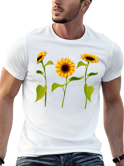 Sunflower Print Black T-Shirt - Casual Wear