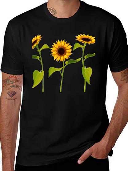 Sunflower Print Black T-Shirt - Casual Wear