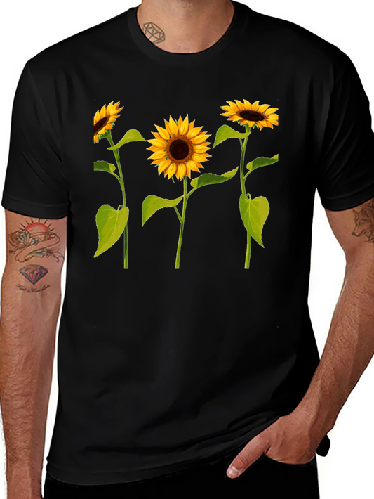 Sunflower Print Black T-Shirt - Casual Wear