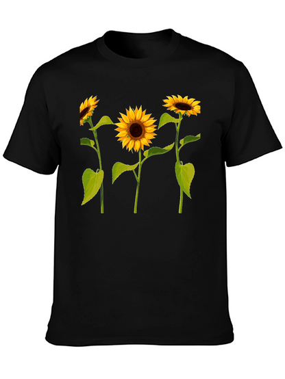 Sunflower Print Black T-Shirt - Casual Wear