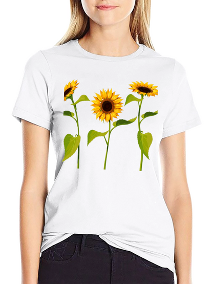 Sunflower Print Black T-Shirt - Casual Wear