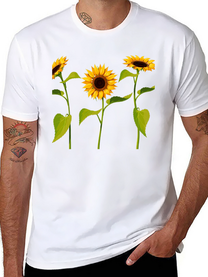 Sunflower Print Black T-Shirt - Casual Wear