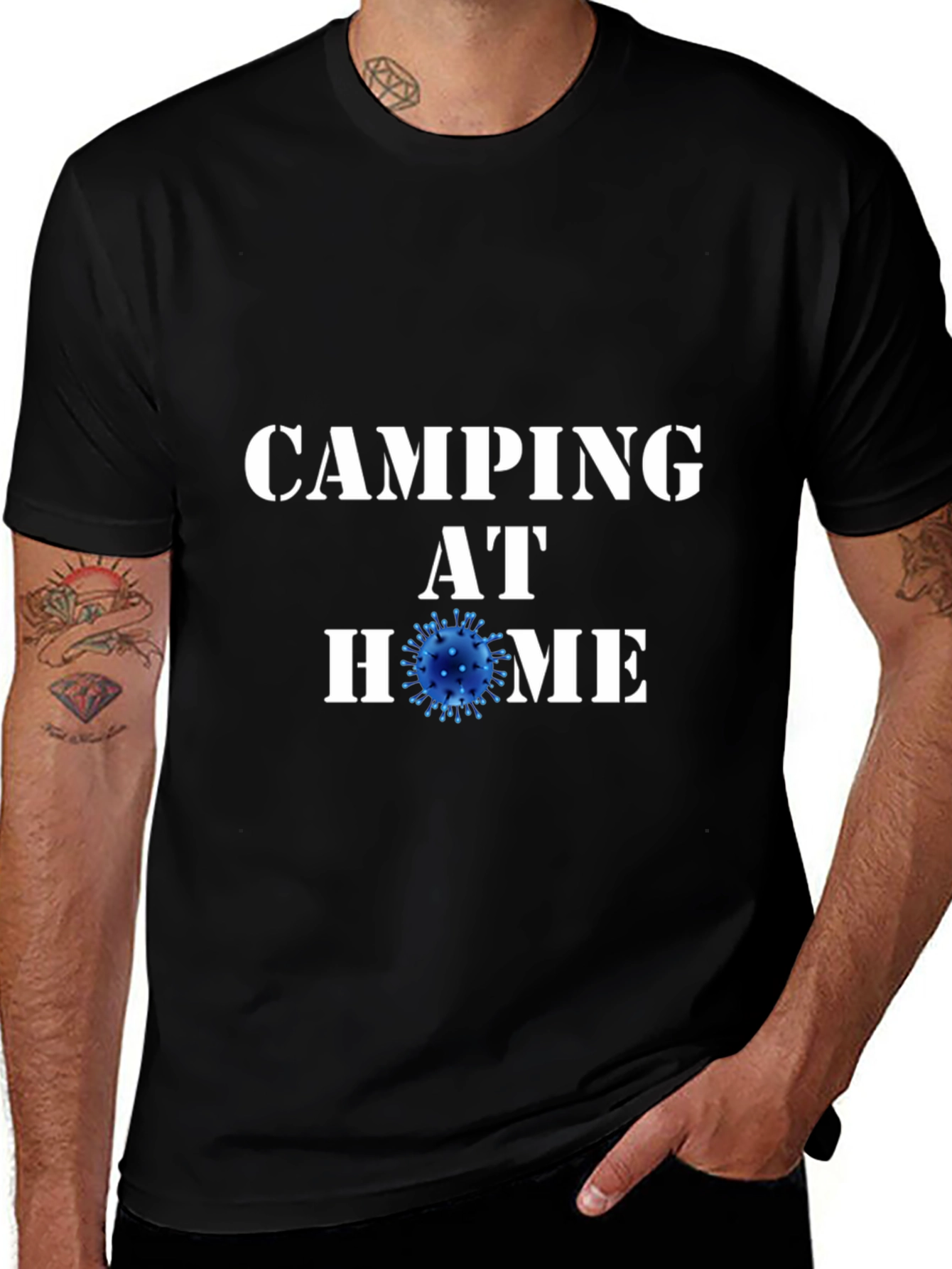 Camping at Home Black T-Shirt Novelty Graphic Tee