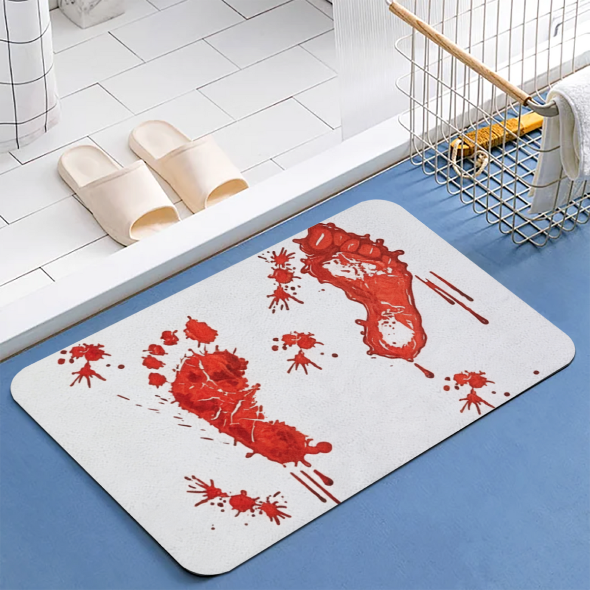 Spooky Blood Footprint Diatomite Mat£üHalloween Spooky Blood Footprint Diatomite Mat, Funny Creative Quick?Dry Non?Slip Bathroom Floor Mat