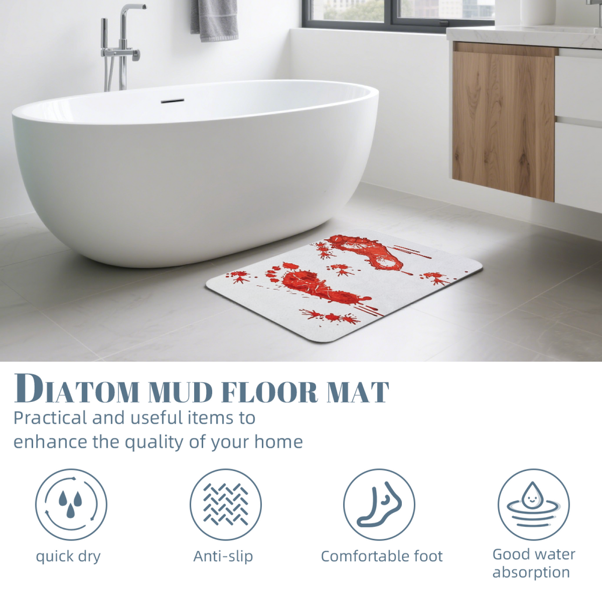 Spooky Blood Footprint Diatomite Mat£üHalloween Spooky Blood Footprint Diatomite Mat, Funny Creative Quick?Dry Non?Slip Bathroom Floor Mat