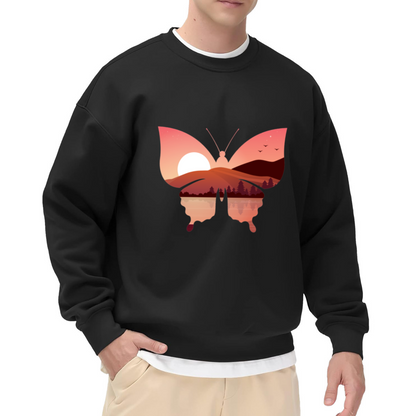 Butterfly Sunset Landscape Crewneck Sweatshirt - Nature Art Silhouette Design Pullover