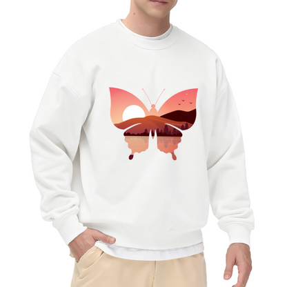 Butterfly Sunset Landscape Crewneck Sweatshirt - Nature Art Silhouette Design Pullover