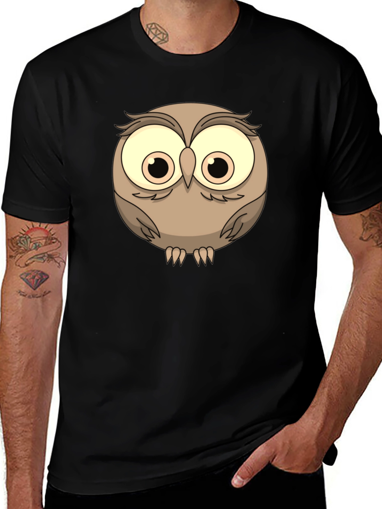 Cute Owl Graphic Tee - Mens Black T-Shirt