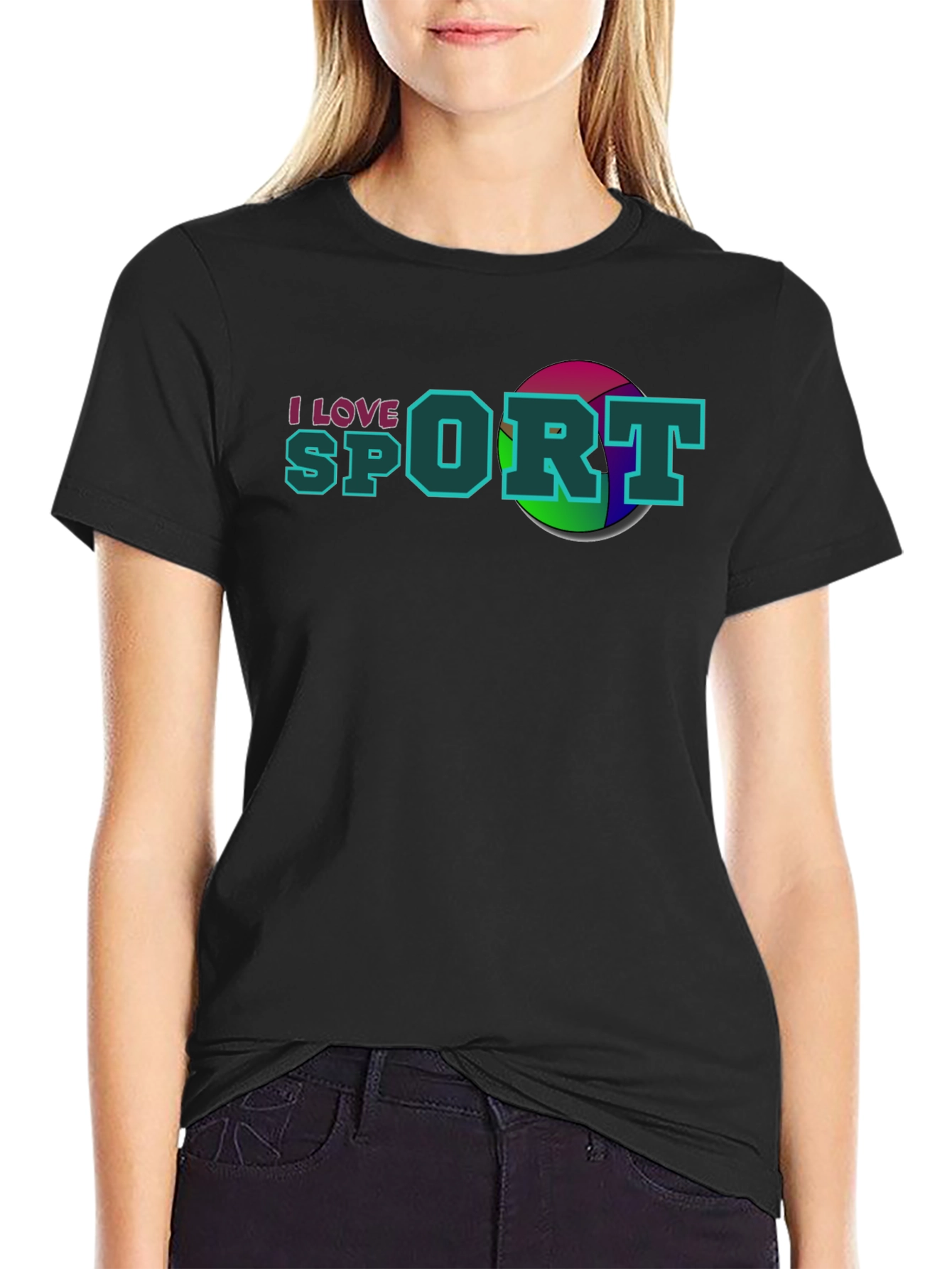 I Love Sport Graphic Black T-Shirt