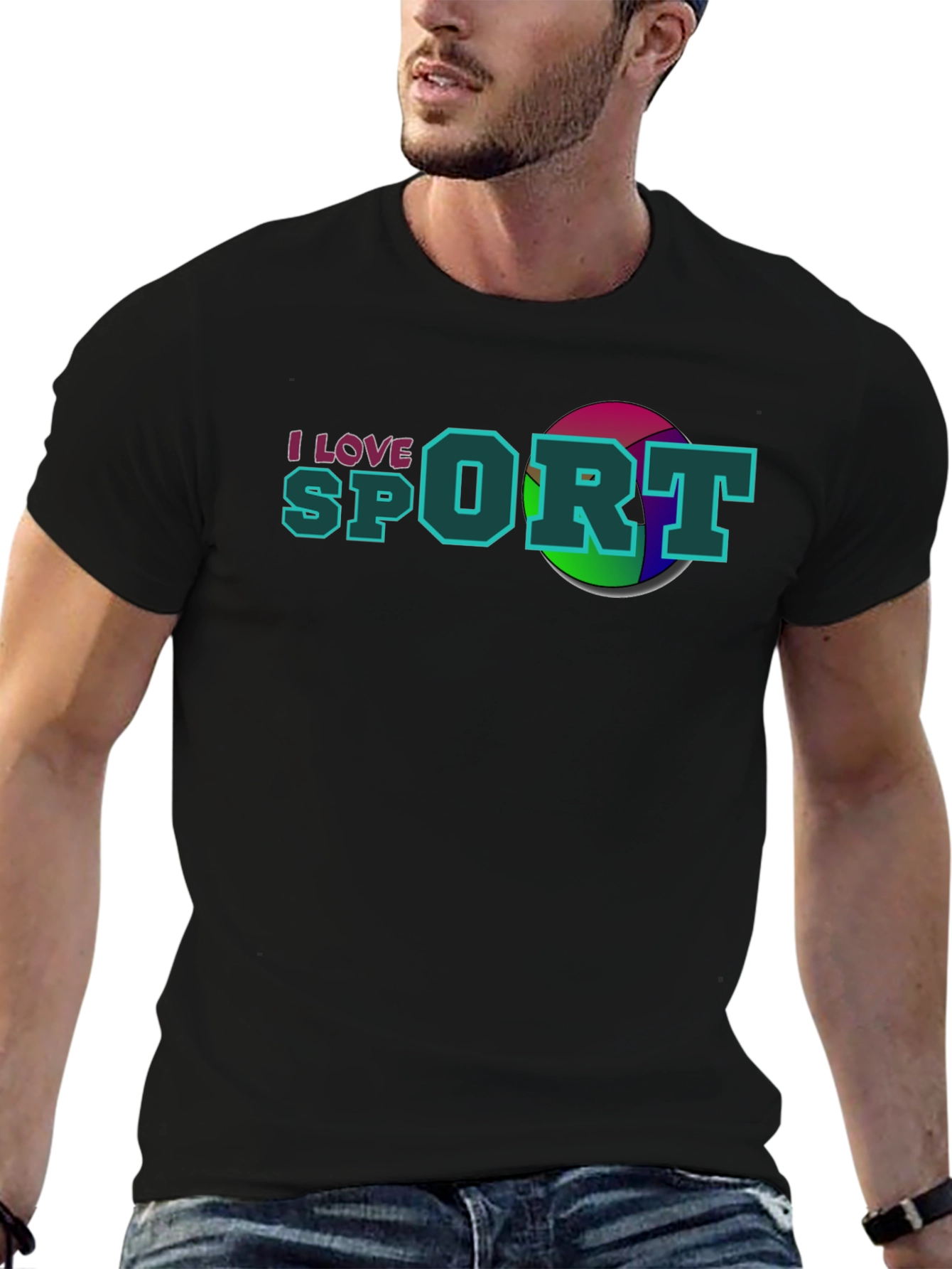 I Love Sport Graphic Black T-Shirt