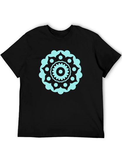 Black Tee with Teal Mandala Design