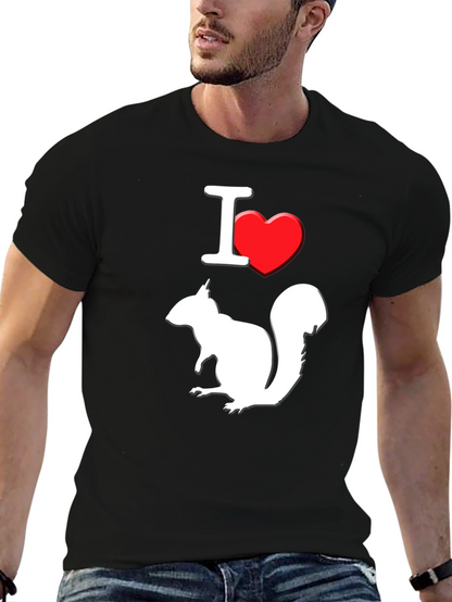 I Love Squirrels T-Shirt Black Cotton Graphic Tee