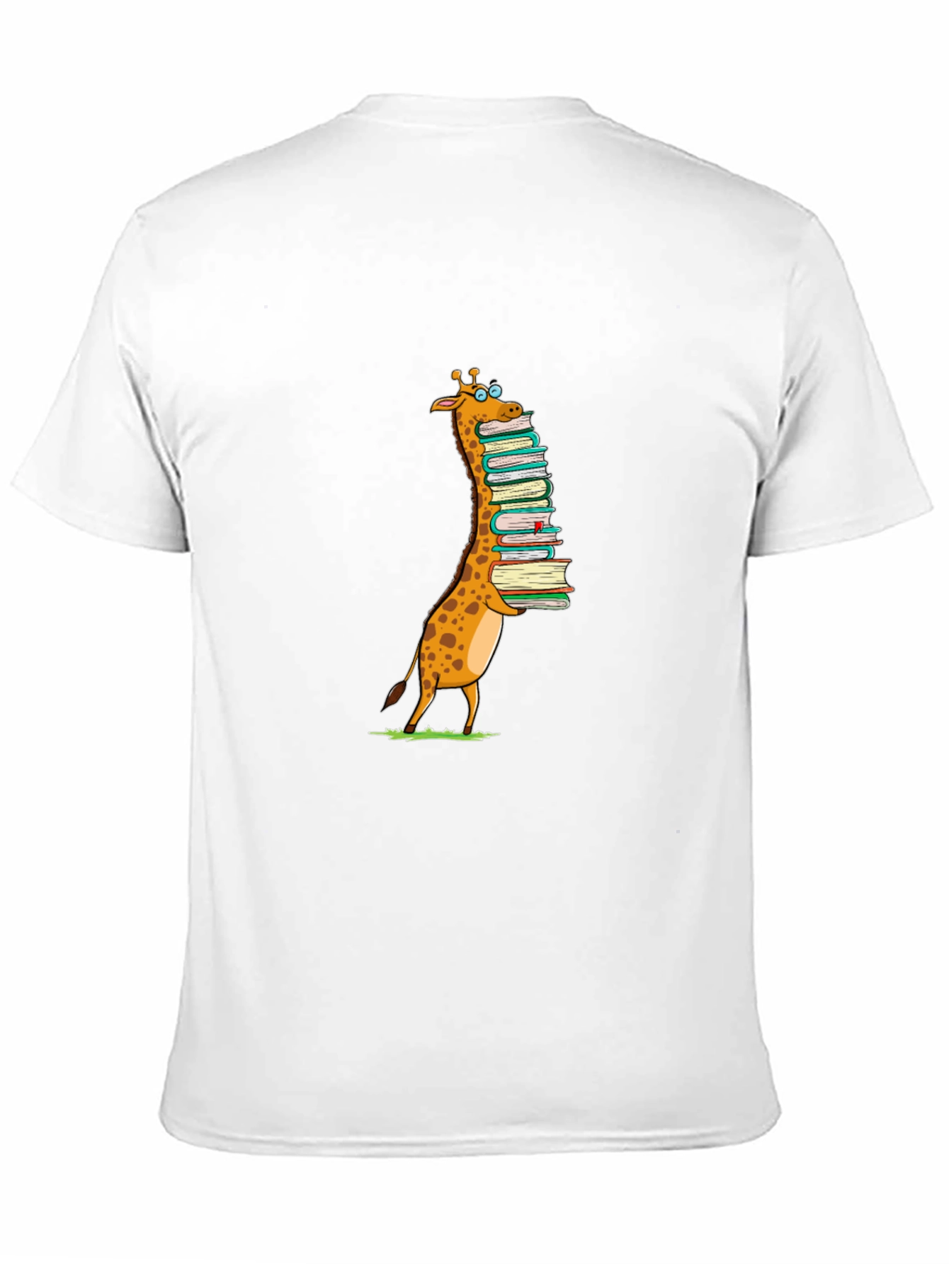 Giraffe with Books T-Shirt - Black Cotton Tee