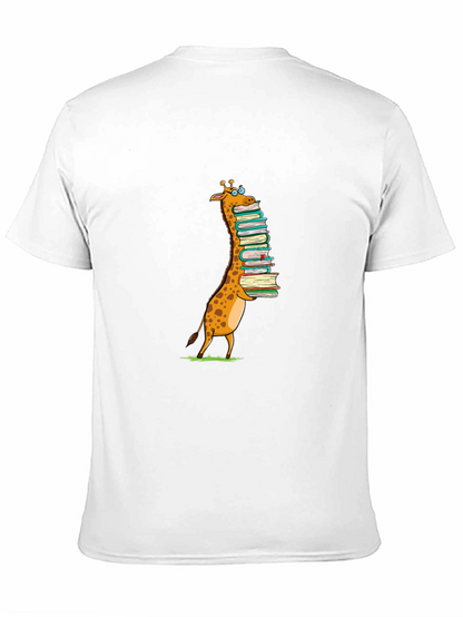 Giraffe with Books T-Shirt - Black Cotton Tee