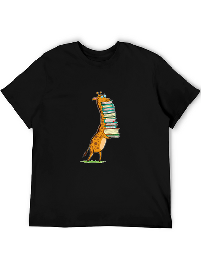 Giraffe with Books T-Shirt - Black Cotton Tee