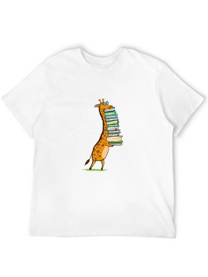 Giraffe with Books T-Shirt - Black Cotton Tee