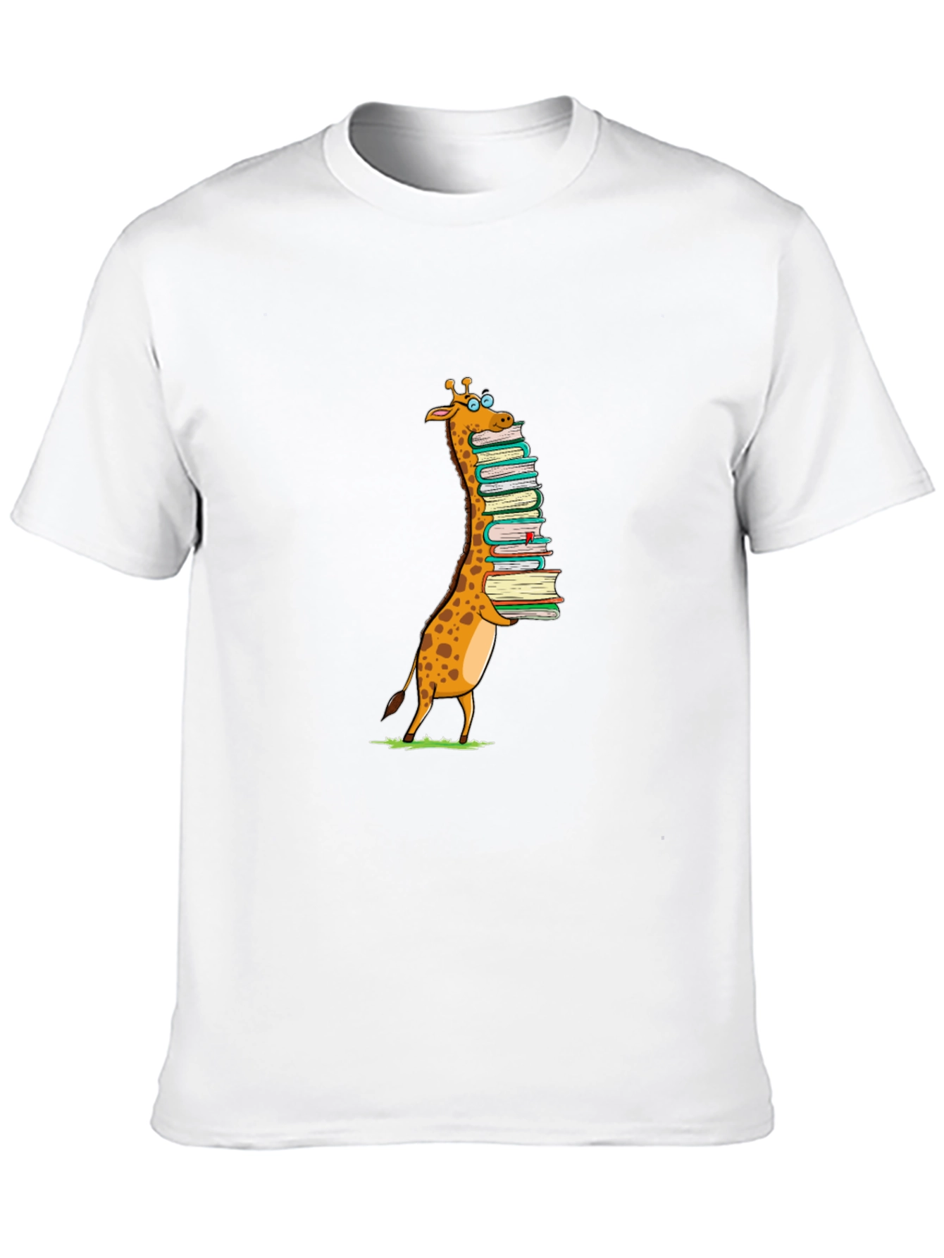 Giraffe with Books T-Shirt - Black Cotton Tee