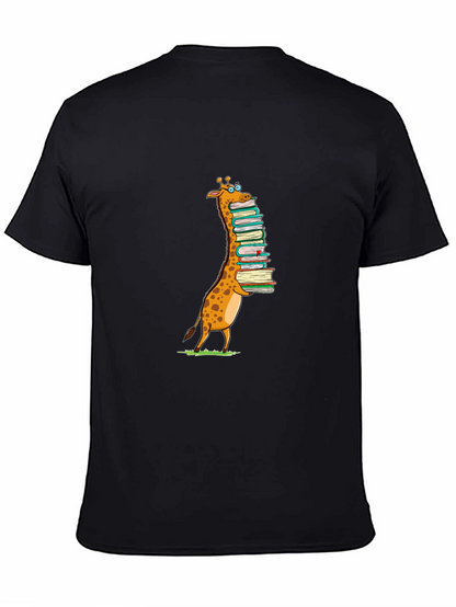 Giraffe with Books T-Shirt - Black Cotton Tee