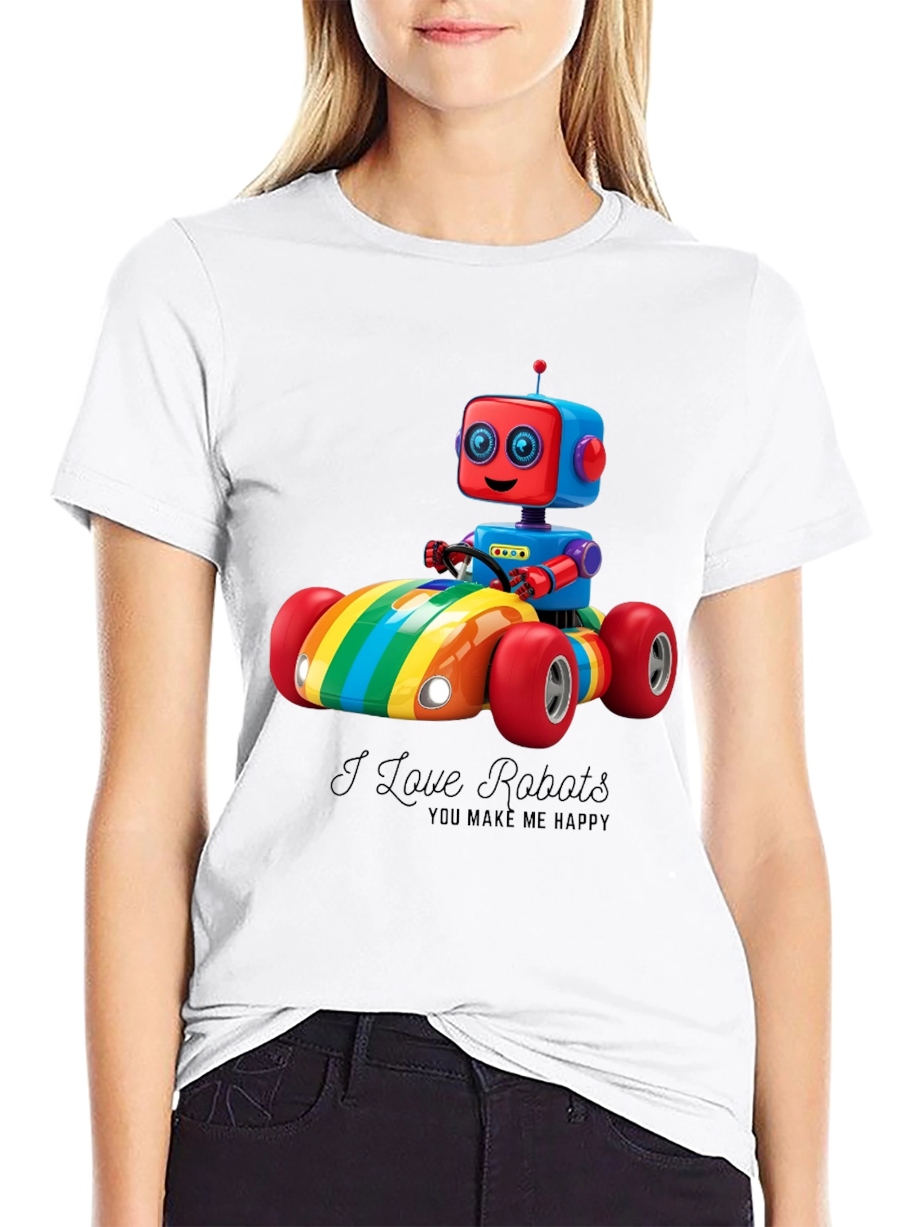 I Love Robots T-Shirt: Rainbow Robot Car Design