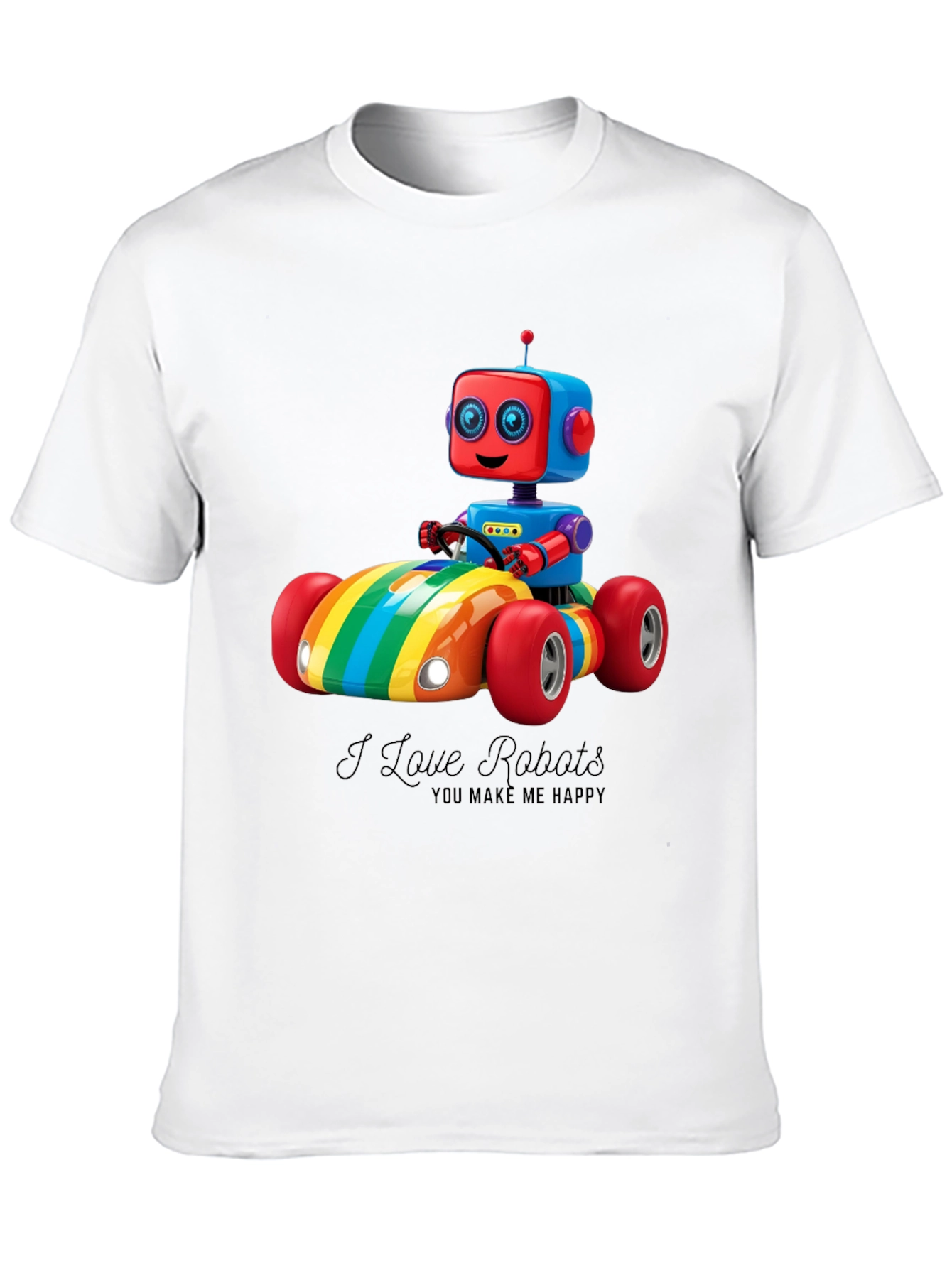 I Love Robots T-Shirt: Rainbow Robot Car Design