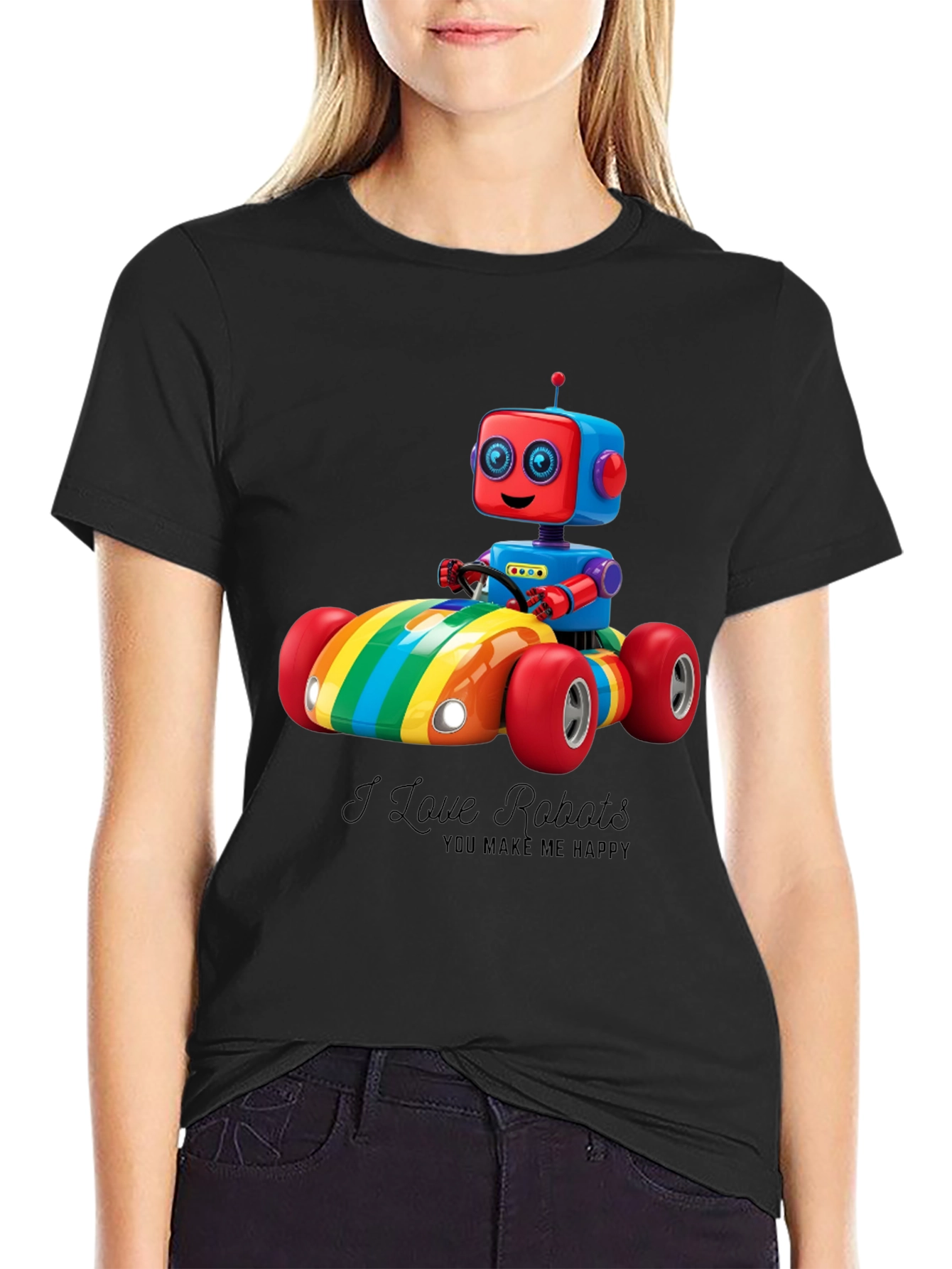 I Love Robots T-Shirt: Rainbow Robot Car Design
