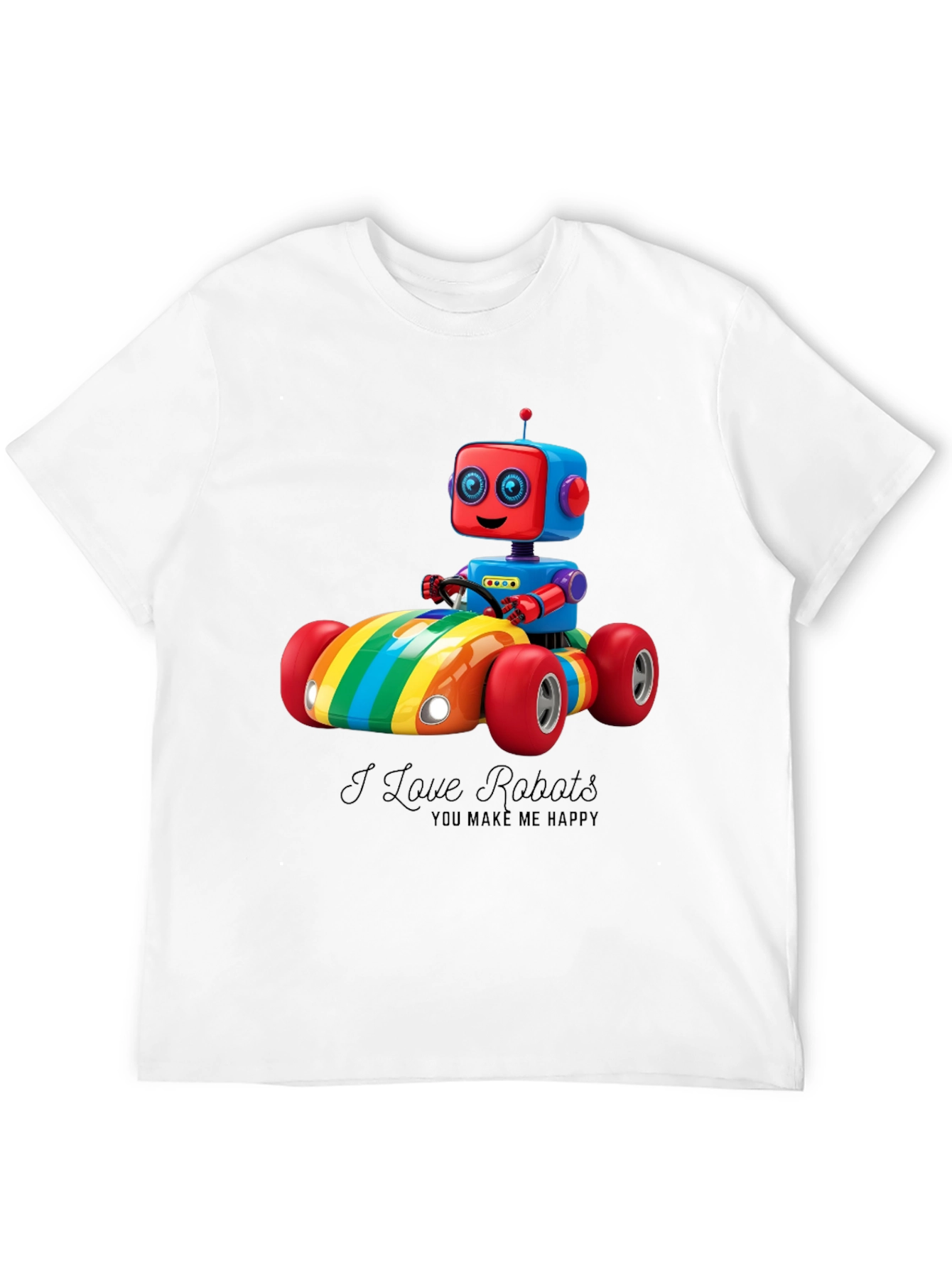 I Love Robots T-Shirt: Rainbow Robot Car Design