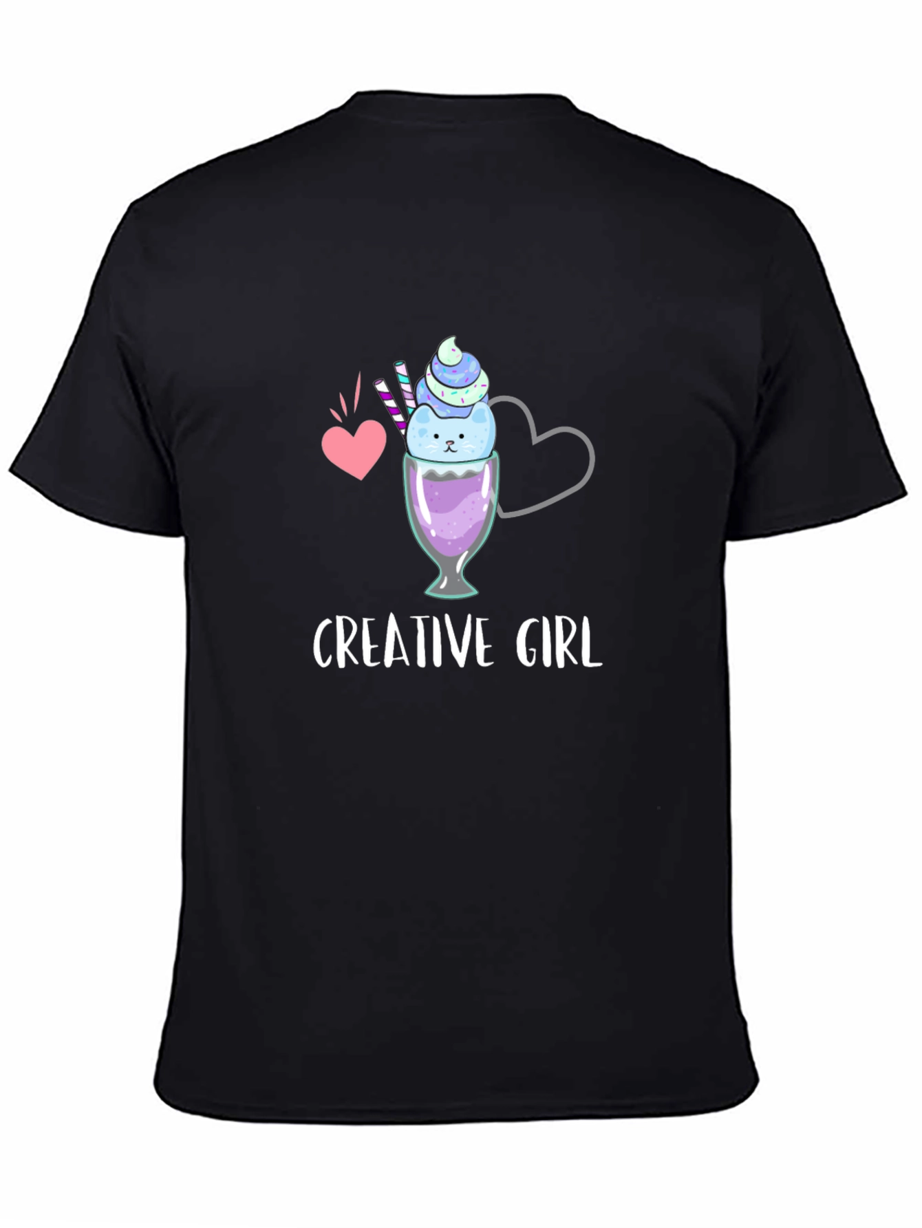 Creative Girl Black T-Shirt - Cute Design