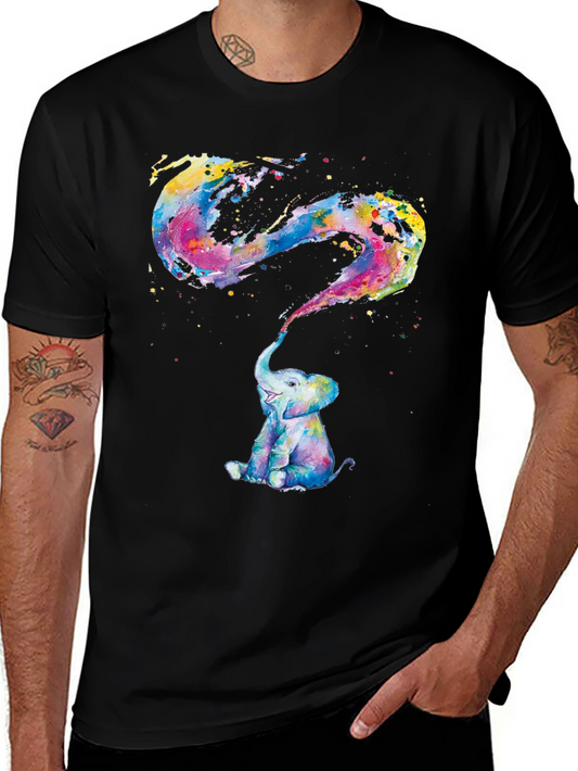 Colorful Elephant Art Print Black T-Shirt