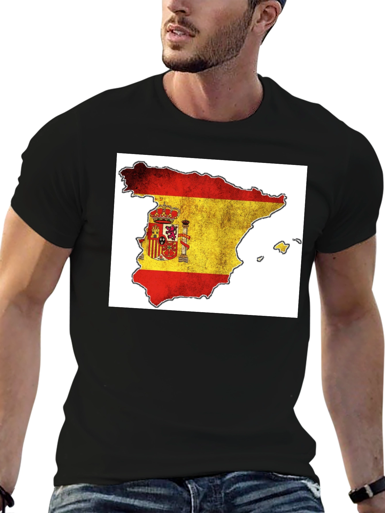 Spain Flag Map T-Shirt - Black Cotton Tee