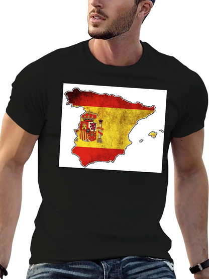 Spain Flag Map T-Shirt - Black Cotton Tee
