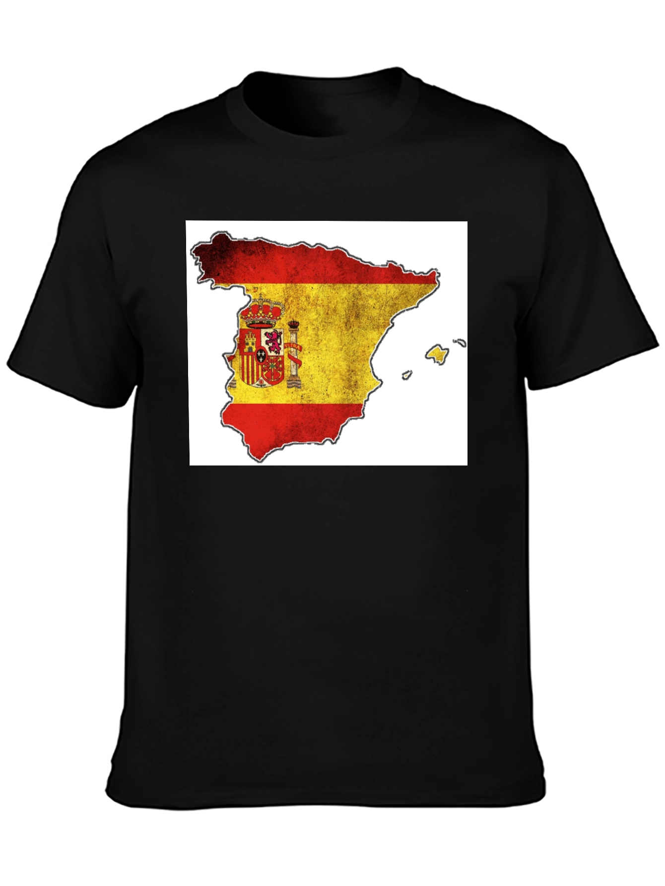Spain Flag Map T-Shirt - Black Cotton Tee