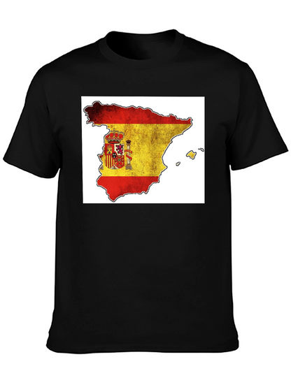 Spain Flag Map T-Shirt - Black Cotton Tee