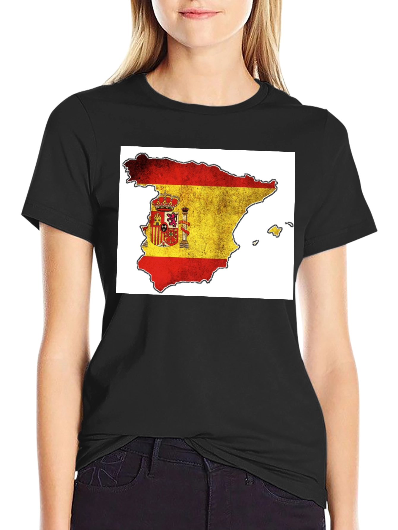 Spain Flag Map T-Shirt - Black Cotton Tee