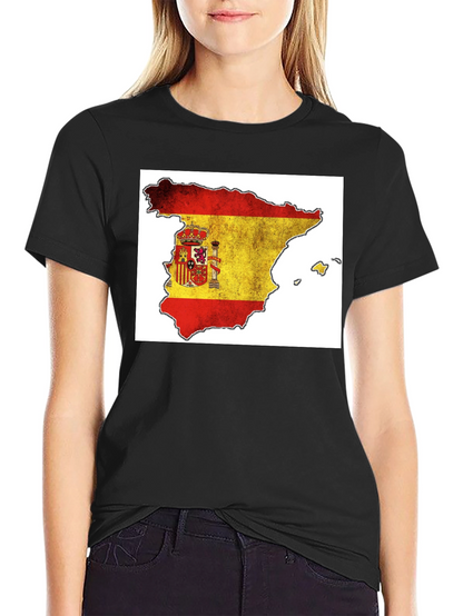 Spain Flag Map T-Shirt - Black Cotton Tee
