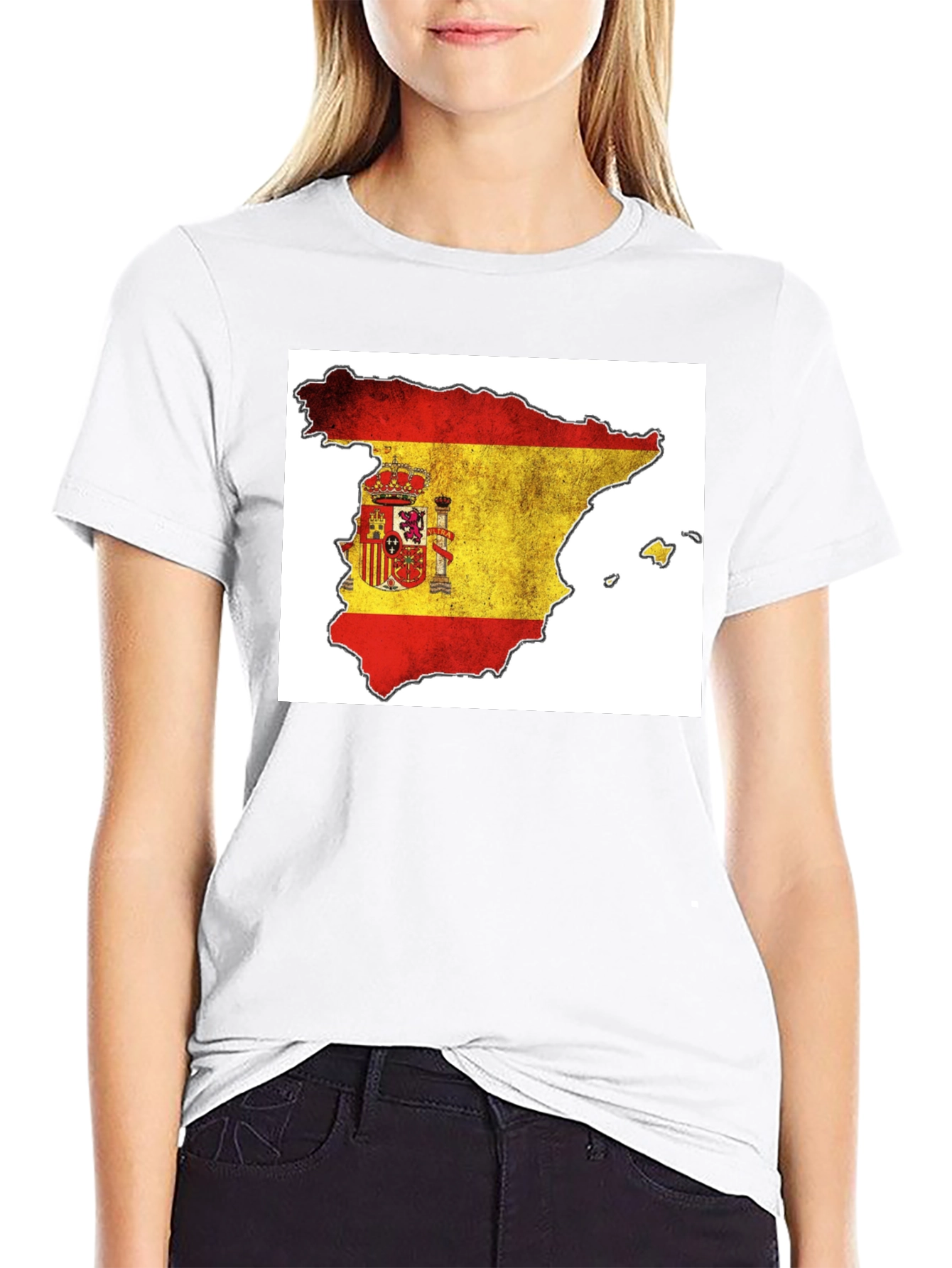 Spain Flag Map T-Shirt - Black Cotton Tee