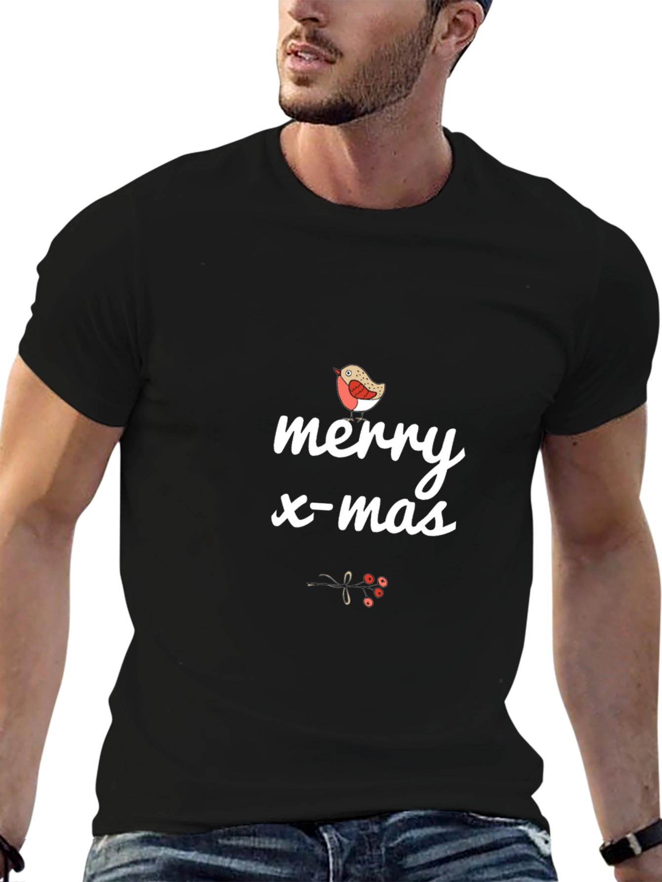 Merry X-mas Bird T-Shirt - Black