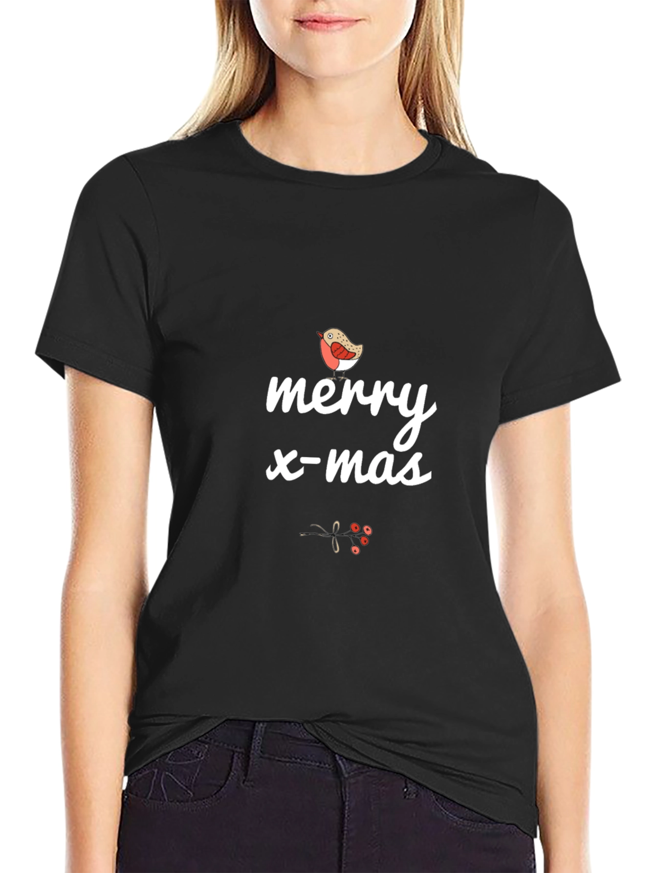 Merry X-mas Bird T-Shirt - Black