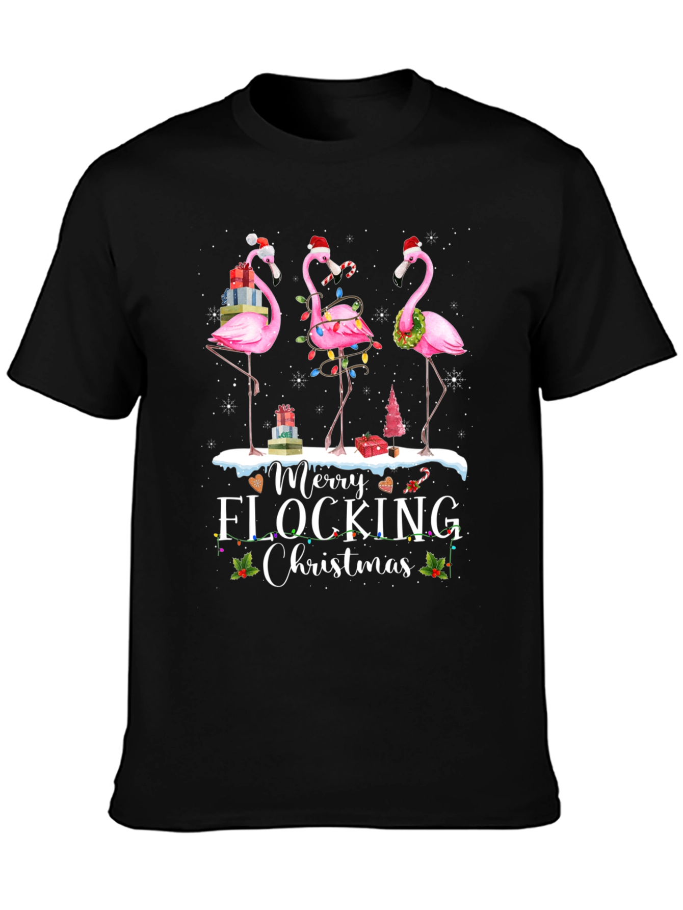 Merry Flocking Christmas Flamingo T-Shirt