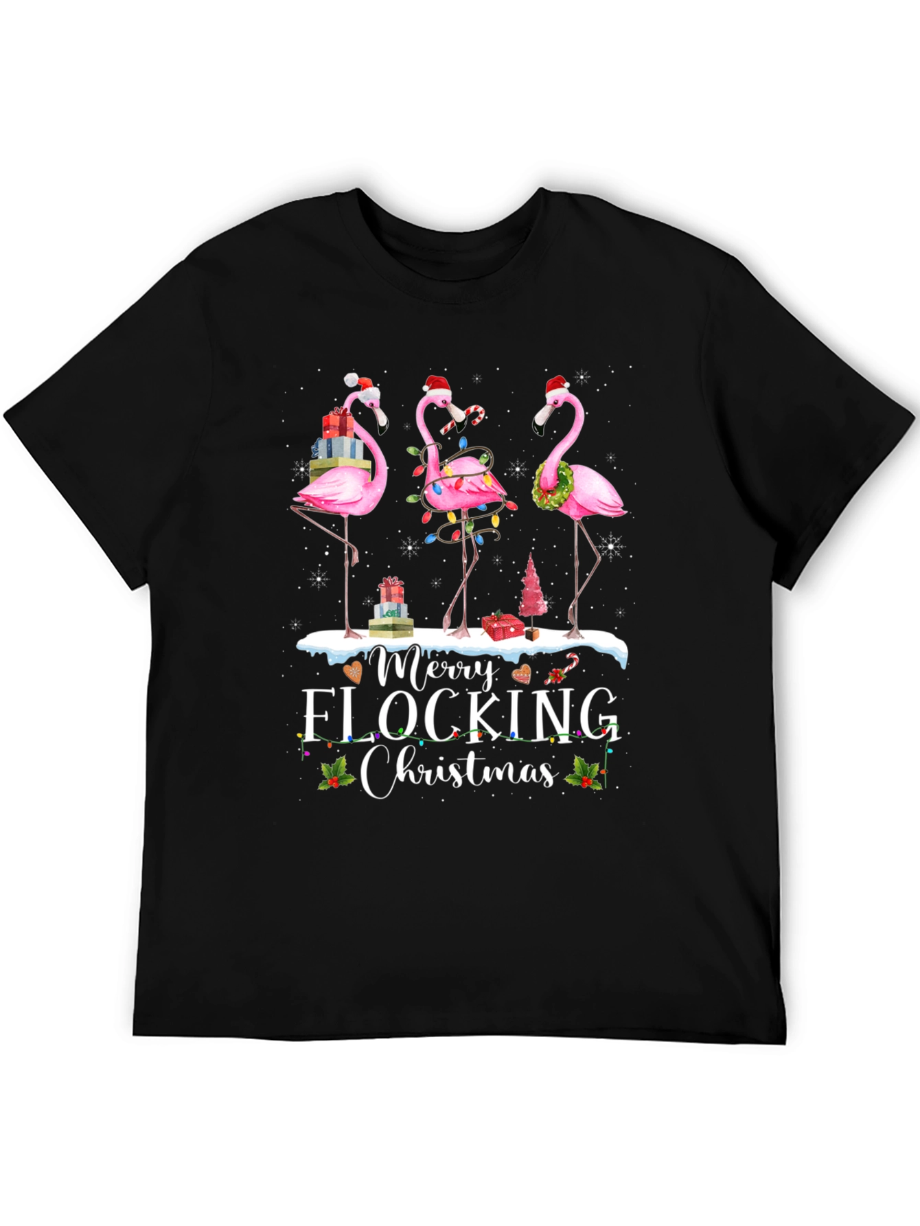 Merry Flocking Christmas Flamingo T-Shirt