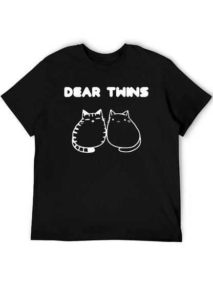 Dear Twins Cat Graphic Tee - Black Cotton T-Shirt