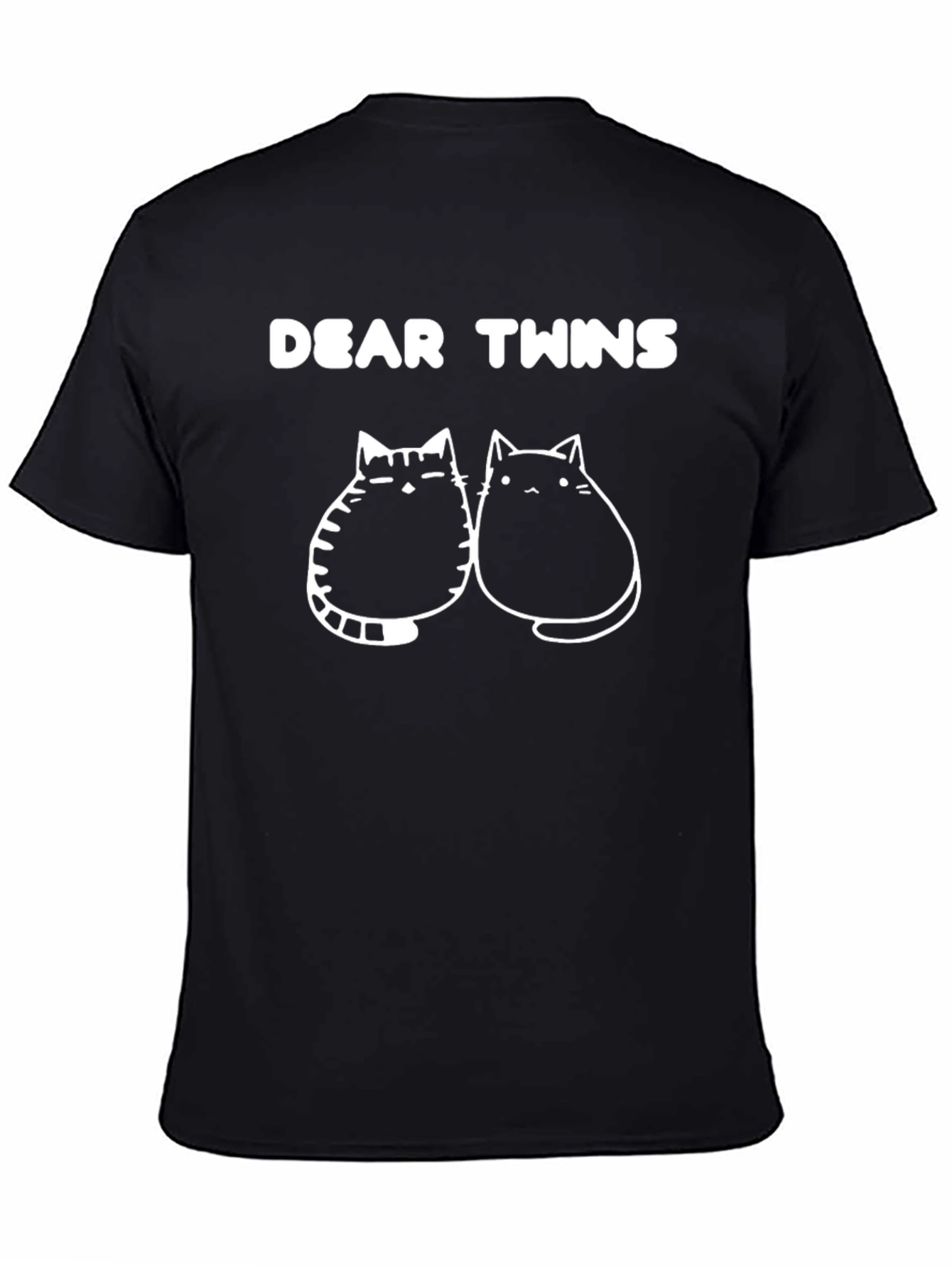 Dear Twins Cat Graphic Tee - Black Cotton T-Shirt